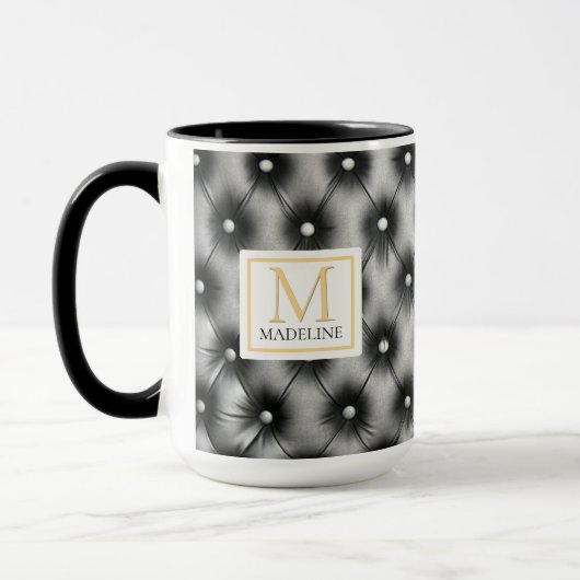 Mug Custom Modern Black Leather Name Initial (Gauche)