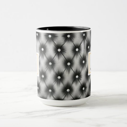 Mug Custom Modern Black Leather Name Initial (Centre)