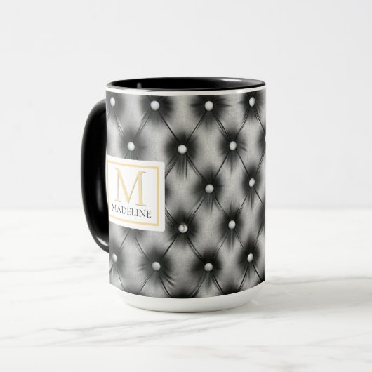Mug Custom Modern Black Leather Name Initial (Devant gauche)