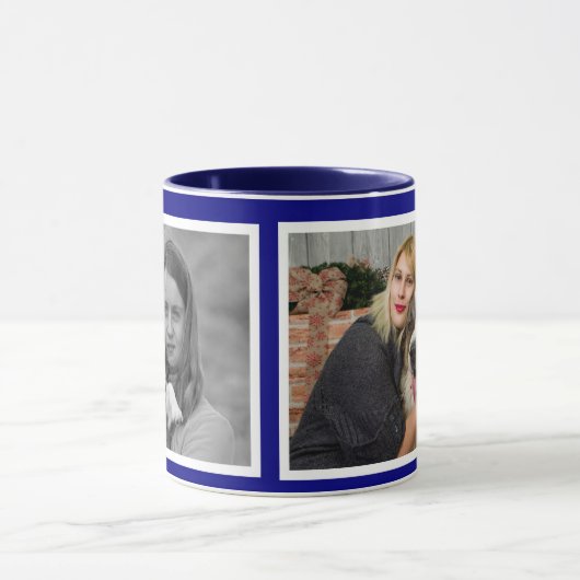 Mug Custom Modern Navy bleu 2 photo collage (Centre)