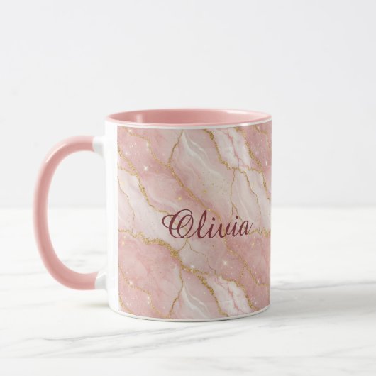 Mug Custom Modern Rose Quartz Marble Gold Glitter (Gauche)