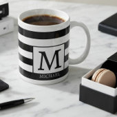Mug Custom Monogram Initial Name Black White Stripes