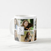 Mug Custom Monogram & Name 4 Photo Collage Grid  (Devant gauche)