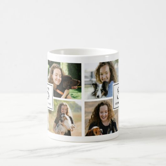 Mug Custom Monogram & Name 4 Photo Collage Grid (Centre)
