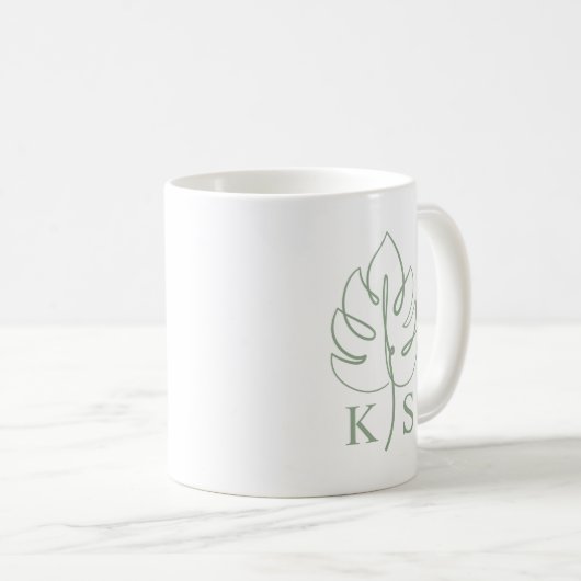 Mug Custom Monstera Monogram Wedding Logo (Devant droit)