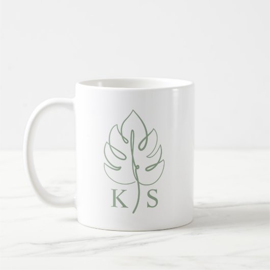 Mug Custom Monstera Monogram Wedding Logo (Gauche)