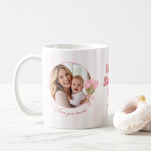 Mug Custom Mother’s Day Circle Photo Love Design (Avec donut)
