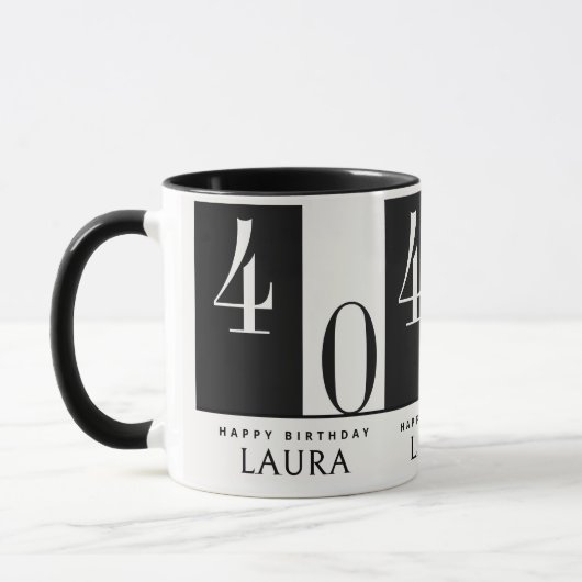 Mug Custom Name & Age Black and White Birthday (Gauche)