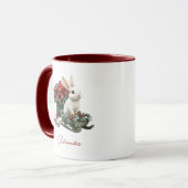 Mug Custom Name Christmas Bunny Rabbit Red Poinsettia (Devant gauche)
