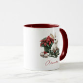 Mug Custom Name Christmas Bunny Rabbit Red Poinsettia (Devant droit)