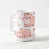 Mug Custom Name Cute Pastel Capybara Bow Girls (Devant gauche)