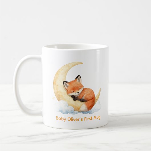 Mug Custom Name Cute Watercolor Baby Fox Nursery Gift  (Gauche)