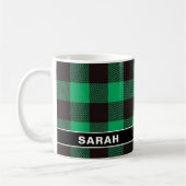 Mug Custom Name Green & Black Buffalo Plaid (Gauche)