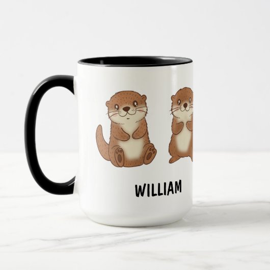 Mug Custom Name Hand Drawn Cute Otters Coffee (Gauche)