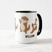 Mug Custom Name Hand Drawn Cute Otters Coffee (Devant droit)