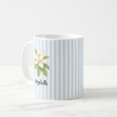 Mug Custom Name Magnolia Painting Nautical Stripe  (Devant gauche)