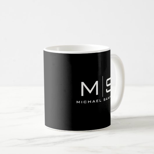Mug Custom Name Monogram Elegant Black And White (Devant droit)