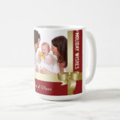 Mug Custom Name & Photo Holiday Red, Gold Bow (Devant droit)