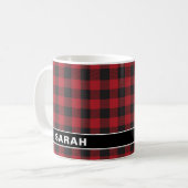 Mug Custom Name Red & Black Buffalo Plaid Tartan (Devant gauche)