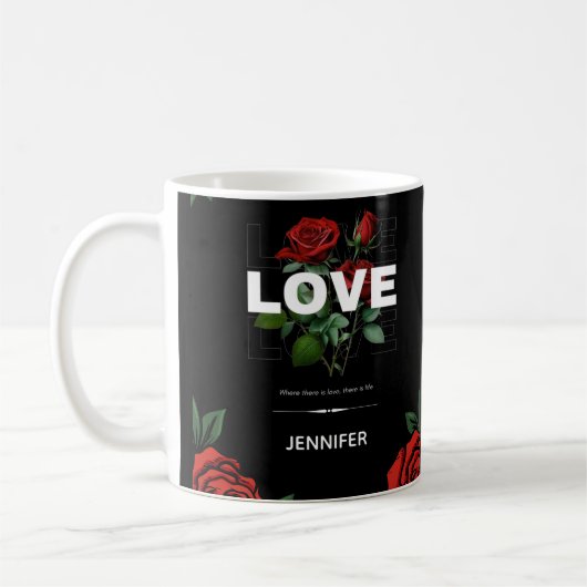 Mug Custom Name Romantic Floral Gift for Valentine (Gauche)