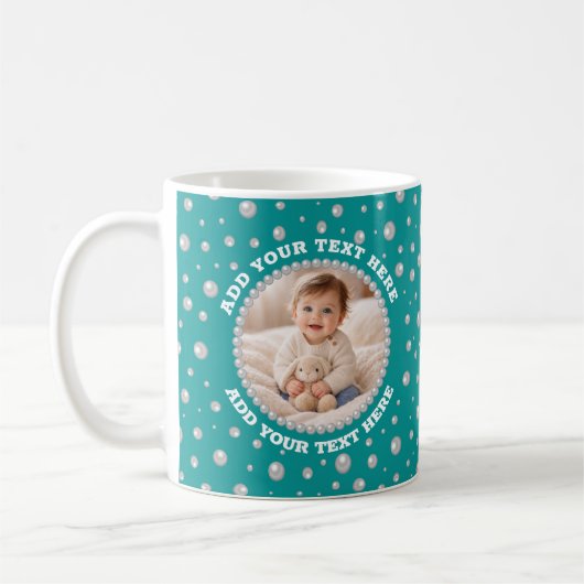 Mug Custom Photo in Pearl Circle on Cyan-Green (Gauche)