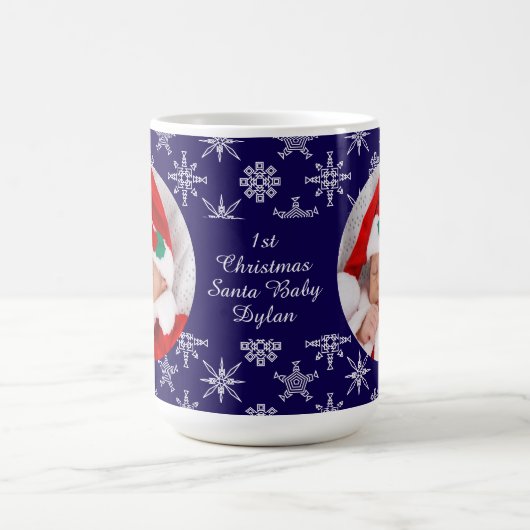 Mug Custom Photo Santa Baby Snowflakes & Blue BKGRD (Centre)