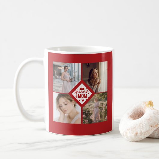 Mug Custom Queen Mom Photo Collage Keepsake (Avec donut)