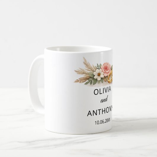 Mug Custom Rustic Boho Floral Wedding Gift Names (Devant gauche)