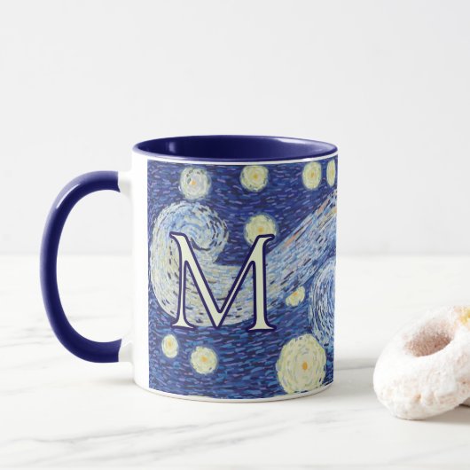 Mug Custom Starry Night Monogram Vincent Van Gogh Art (Avec donut)
