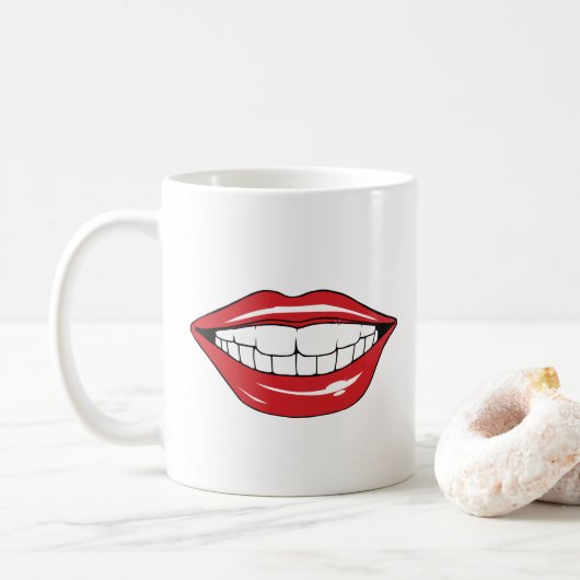 Mug Custom Text Funny Red Lips Cartoon Mouth (Avec donut)