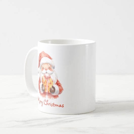 Mug Custom Text Funny Santa Claus With Gift (Devant gauche)