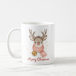 Mug Custom Text Reindeer Wearing A Pink Scarf