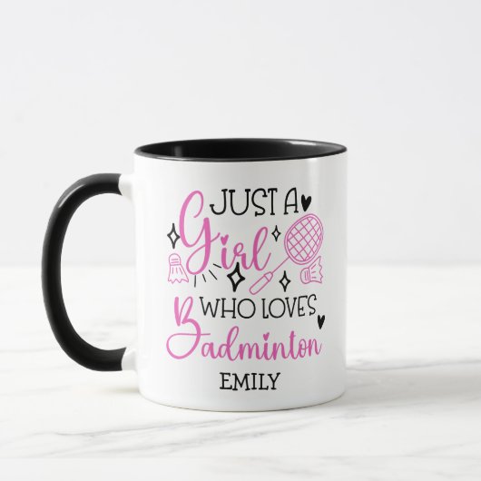 Mug Custom This Girl Loves Badminton Girly Pink (Gauche)
