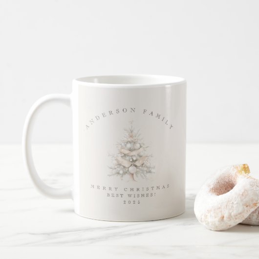 Mug Custom traditional family white Christmas tree (Avec donut)