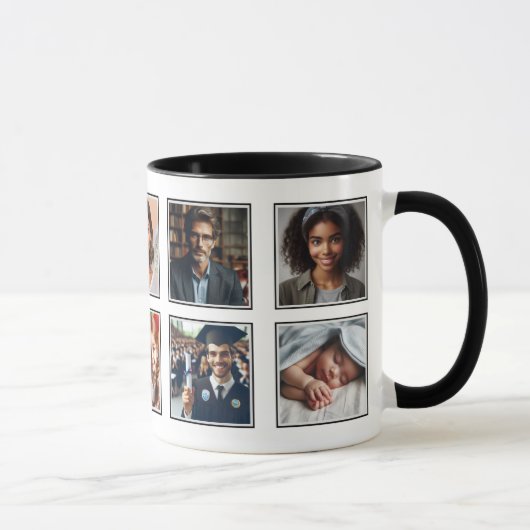 Mug Customisé Élégant Dix Photo Collage noir blanc (Droite)