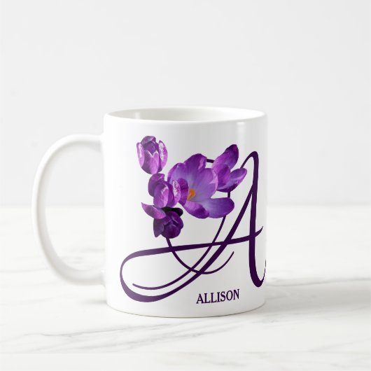 Mug Customizable Allison name hot purple flowers (Gauche)