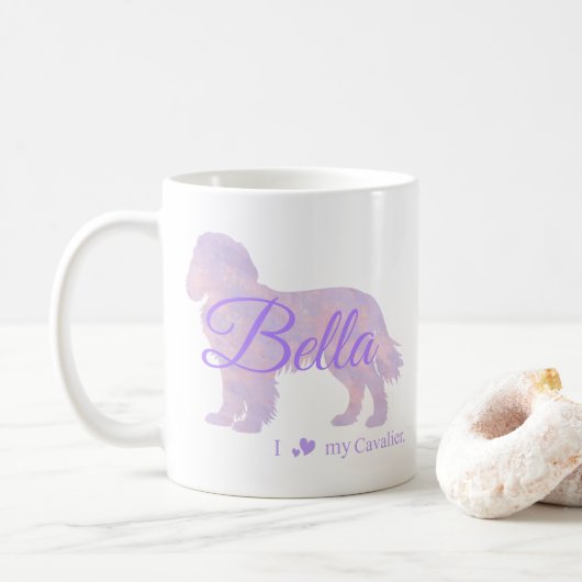 Mug Customizable Pastel Purple Cavalier King Charles (Avec donut)