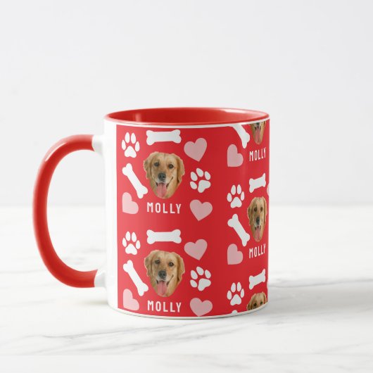 Mug Customized Dog Pet Photo & Name Pink Red Hearts (Gauche)