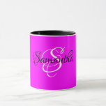 Mug Customized Magenta Color Monogram<br><div class="desc">A magenta color mug with a wave pattern and black inside complete with your custom monogram in the center,  just fill in the templates and pick your style.</div>