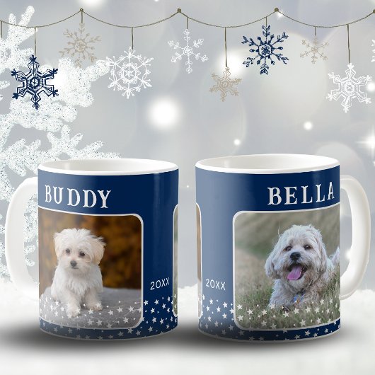 Mug Cute 2 Chiens Photo Names Motif étoile Bleu