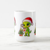 Mug **Cute 3D Green Alien in Santa Hat with Hot Chocol (Centre)