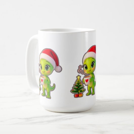 Mug **Cute 3D Green Alien in Santa Hat with Hot Chocol (Devant gauche)