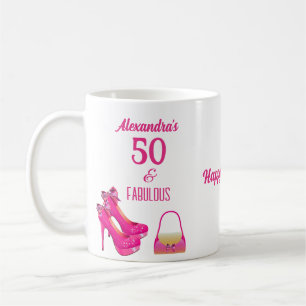 Mug Cute 50th Birthday Hot rose High Heels Nom Cadeau