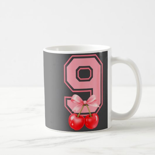 Mug Cute 9th Birthday Girl Nk Cherry Coquette Bow 9 Ye (Droite)