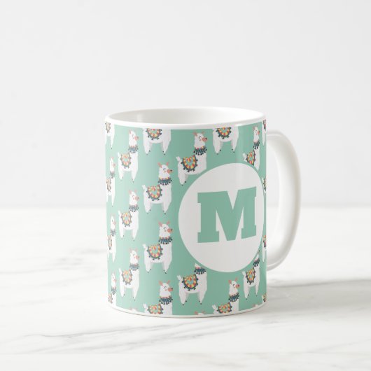 Mug Cute Alpaca Llama Mint Monogramme vert (Devant droit)
