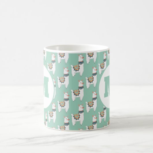 Mug Cute Alpaca Llama Mint Monogramme vert (Centre)