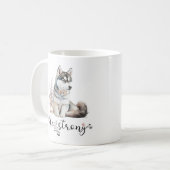 Mug Cute aquarelle Husky être forte calligraphie (Devant gauche)