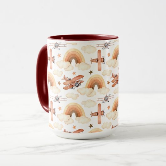 Mug Cute aquarelle Rainbow Motif d'avion (Devant gauche)