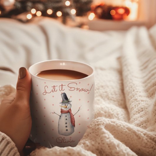 Mug Cute aquarelle Snowman Laisser la neige Nom