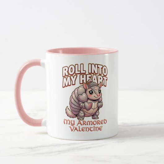 Mug Cute Armadillo Knight Valentine–Roll Into My Heart (Gauche)